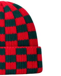 Gorro de punto a cuadros rojo y verde personalizado, gorro de invierno cálido con puño, gorro de punto acrílico suave, estilo urbano unisex, gorro de invierno. - Product Image 2