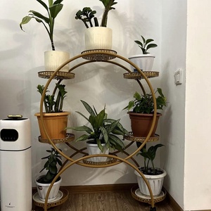 Support de plantes circulaire moderne en fer forgé avec revêtement époxy, 8 pots, pour intérieur et extérieur, support de pot de fleurs en métal, décoration de jardin - Product Image 2