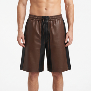 High Quality PU <b>Leather</b> Oversize Men's Summer <b>Shorts</b> Elastic Waist Solid Loose Fit with Side Pockets - Product Image 1
