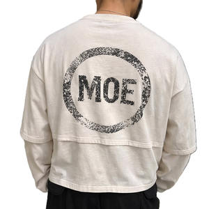T-shirt homme streetwear double couche à manches longues en coton, épaules tombantes, personnalisable, fabrication OEM - Product Image 3
