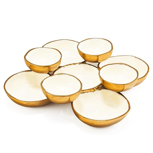 Ensemble de 9 bols de service, ensemble monobloc, plateau de présentation multi-bols en laiton doré et blanc pour les collations, les noix, les chips, les amuse-gueules - Product Image 1