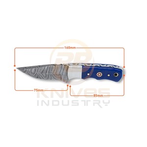 Custom Handmade Damascus Hunting <b>Knife</b> with Blue Resin <b>Handle</b> Fixed Blade Skinning Bushcraft Camping Survival <b>Knife</b> with Leather - Product Image 2