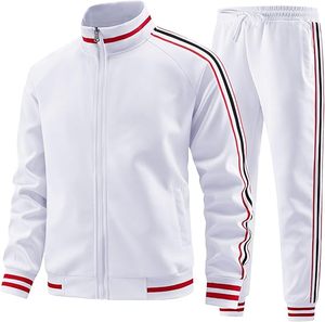 Survêtement marron pour homme, fermeture éclair intégrale, col montant, poches latérales rayées, tenue décontractée d'automne, mélange polyester-coton, coupe classique - Product Image 6