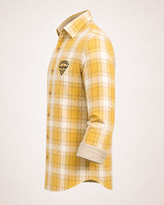 Chemise décontractée en coton à manches longues pour homme, à carreaux jaunes, personnalisée OEM, respirante, boutonnée, en flanelle, vente en gros - Product Image 4