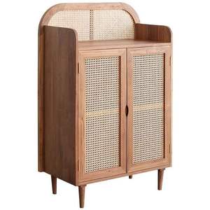 Gabinete de Almacenamiento con Detalles en Madera de Teca y Ratán Natural - Product Image 1