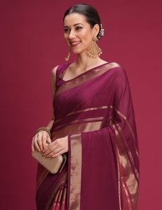 Sari Tradicional de Seda Mysore para Mujer, Tejido a Mano con Diseño Pintado y Blusa sin Coser - Product Image 4