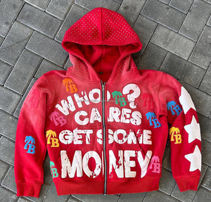 Sweat à capuche zippé 100% coton lavé à l'acide pour homme, vintage, multicolore, impression 3D, style hiver - Product Image 2