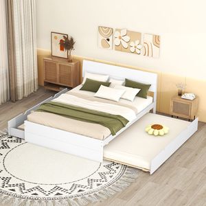 Letto Matrimoniale Moderno con Letto Estraibile Singolo e 2 Cassetti, Colore Bianco Lucido e Bianco Lavato - Product Image 2