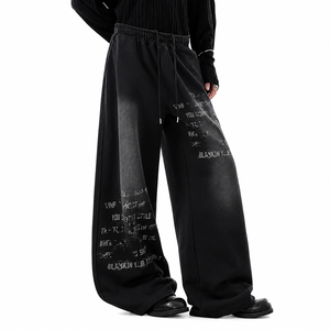 Pantalon Harem Femme Personnalisé avec Logo, Motif Lettres Imprimé, Coupe Ample, Style Streetwear, Longueur Intégrale, Taille à Cordon, Tissu Éponge Noir - Product Image 2