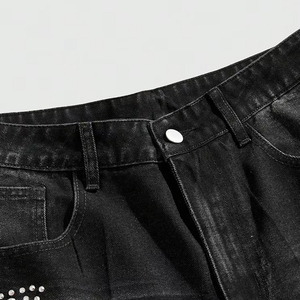 Shorts en jean délavé noir pour homme, coupe oversize et ample, en coton, taille élastique, style streetwear décontracté – Meilleures ventes - Product Image 5