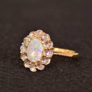 Anillo Halo de Ópalo, Ópalo Natural, Certificado IGI, Plata de Ley 925, Chapado en Oro de 14K, Anillo de Boda, Regalo para Mujer - Product Image 5