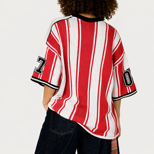 Maillot de football américain rayé en maille polyester respirante de haute qualité pour femme, coupe oversize, style streetwear, pour fans, personnalisable, fourniture OEM - Product Image 4