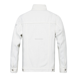 <b>Men's</b> White Casual Sports Denim <b>Jacket</b> Waterproof Vintage Customizable Polyester Sheep Finished Knitted Wholesale Jean <b>Jacket</b> - Product Image 2