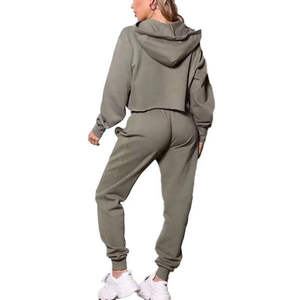 <b>Women</b> Cropped Hoodie Jogger Set Slim Fit <b>Sweatsuit</b> Casual Streetwear Custom Logo Wholesale Ladies Cropped Hoodie Tracksuit Set - Product Image 3