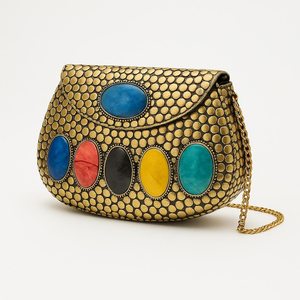 Bolso de Mano de Cuero de Moda con Correa de Cadena Dorada, Colores Mezclados, Patrón Ovalado, Forma Personalizada - Product Image 1