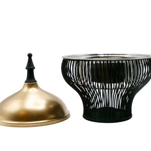 Pot à dattes blanc perforé moderne avec couvercle conique en laiton, bol de service de luxe pour le Ramadan, décoration de table islamique pour l'Aïd, boîte à bonbons - Product Image 3