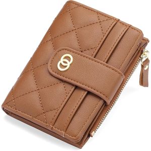 Cartera de Cuero Delgada Bifold para Mujer con Bolsillo con Cremallera y Monedero, Tarjetero Bifold Pequeño con Ventana para Identificación - Product Image 1