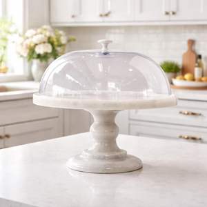 Dôme à gâteau en marbre fait main avec couvercle en verre cristal pour une décoration de cuisine unique et une présentation professionnelle de boulangerie - Product Image 2