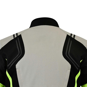 Chaqueta de Motocicleta de Cuero Unisex Negra, Gris y Amarillo Neón, Transpirable, Resistente al Viento, con Cuello Alto y Cierre de Cremallera, Estilo Motero - Product Image 5