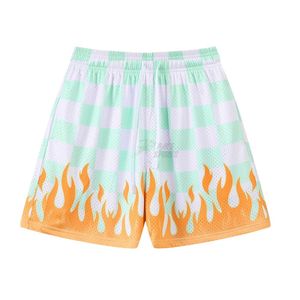 Shorts de sport hybrides en maille pour le basketball, motif à carreaux et flamme, impression par sublimation, respirant, en polyester, au-dessus du genou, style streetwear - Product Image 1