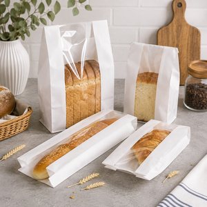 EcoRev Eco-Friendly Biodegradable Kraft Paper Bread <b>Bags</b> with Clear Window Self-Seal and Patch Handle - Product Image 3