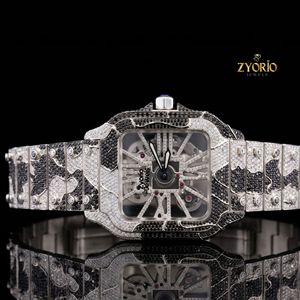 Luxury Vintage Mechanical Iced <b>Skeleton</b> <b>Automatic</b> <b>Watch</b> Black White Moissanite Diamond Tonneau Case Stainless Steel Bracelet - Product Image 2