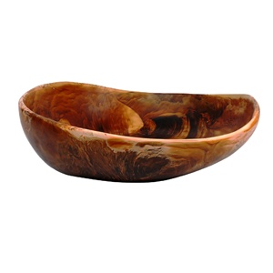 Bol en résine durable poli, brun foncé avec bord ambre blanc, forme asymétrique, finition artisanale, passe au lave-vaisselle, décoratif pour les fêtes - Product Image 1