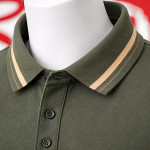 Polo Verde Oliva para Hombre |   Camiseta Polo Casual de Manga Corta en Piqué de Algodón con Cuello a Rayas - Product Image 2