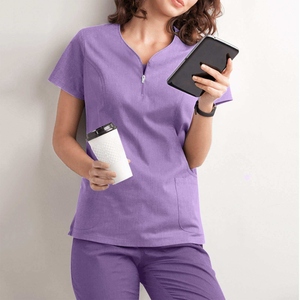 Women Blue <b>Scrub</b> <b>Top</b> Polyester Woven Hospital Uniform <b>Scrub</b> <b>Tops</b> - Product Image 6