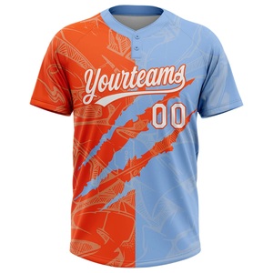 เสื้อเบสบอลสั่งทำพิเศษ พิมพ์ลายแบบ Sublimation สีฟ้าอ่อน-ส้ม แบบ Color Block สำหรับผู้ใหญ่ Unisex ระบายเหงื่อได้ดี แขนสั้น ชุดทีม - Product Image 2