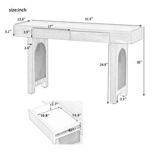 Console étroite avec accents en rotin, miroir et tiroirs de rangement pour entrée, table de canapé rustique élégante avec finition en bois naturel - Product Image 5