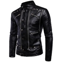 Veste en cuir pour homme avec plusieurs fermetures éclair, manteau en cuir pour homme, veste en cuir de motard, veste de moto pour homme