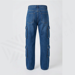 Pantalones Vaqueros Cargo de Cintura Alta para Hombre, Corte Regular, Algodón, Color Sólido, Lavado Claro, Secado Rápido, Pantalones de Otoño - Product Image 2