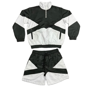 Unisex Color Blocking Tracksuit Set <b>Half</b>-<b>Zip</b> <b>Jacket</b> Drawstring Shorts Breathable Lightweight Nylon Casual Style Regular Fit - Product Image 6