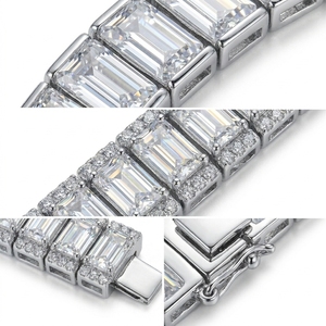 Pulsera de tenis RCK Global con diamantes talla baguette, chapada en oro blanco de 14K sobre plata de ley 925, estilo vintage, unisex, ideal para regalo. - Product Image 2