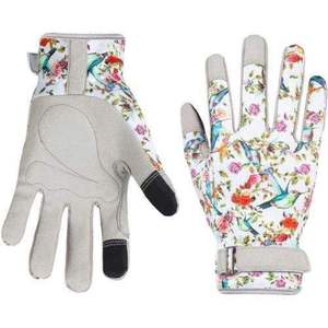 ถุงมือทำสวนหนังสำหรับผู้หญิง ถุงมือทำงานลายดอกไม้ที่ทนทาน พร้อมฝ่ามือจับนุ่มสบาย ผ้าระบายอากาศ ปลายนิ้วสัมผัสหน้าจอได้ - Product Image 1
