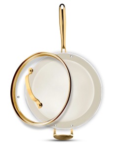 Round Enamel Coated Frying <b>Pan</b> With Glass Lid Nonstick Aluminum Alloy Handle For Gas <b>And</b> Induction Cooker - Product Image 5