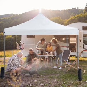 Gazebo Pieghevole 3x3 Metri con Gambe Inclinabili, Facile da Montare, Riparo per Esterni per Patio, Giardino, Spiaggia, Bianco - Product Image 1