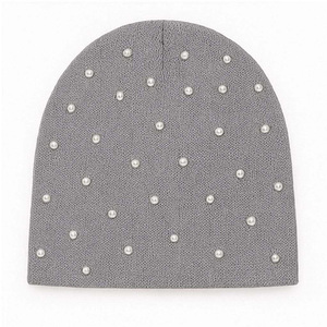 Luxury Knitted Pearl Embellished Beanie Hat Custom Logo Acrylic <b>Winter</b> Unisex Fashion Rhinestone Casual <b>Cap</b> OEM ODM - Product Image 4