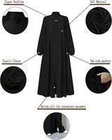Abaya noire unie pour femme, manches longues, col montant, longueur ras du sol, robe modeste, coupe ample, en polyester, pour usage quotidien, style Moyen-Orient
