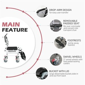 Bathroom Safety Equipment Rolling Shower Commode Wheelchair with 4 Castor Wheels for Wheelchair Users - Product Image 4
