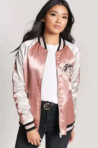 Nouvelle Veste Bomber Femme en Cuir et Satin, Style Personnalisé, Haute Qualité, Teinte Unie, Chaînes, Vente Chaude Hiver - Product Image 4