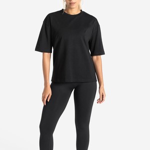 Camiseta de Manga Corta para Mujer, Cuello Redondo, Color Negro Sólido, Talla Grande, Corte Holgado, Tejido de Punto, Largo Regular, Transpirable, para Todas las Temporadas - Product Image 4