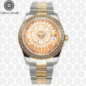 Montre de luxe Charm_Jewells en acier inoxydable avec lunette sertie de diamants, verre saphir, affichage de la date, mouvement à quartz analogique - Product Image 4