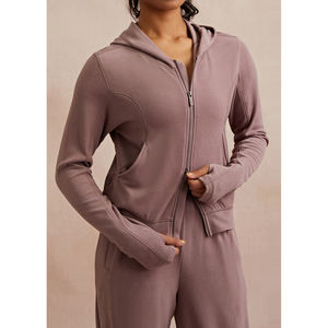 Women's Hooded Tracksuit <b>Set</b> Full Length Sweatshirt Matching <b>Jogger</b> Pants Casual Loose Fit Solid Color Zipper Front - Product Image 4