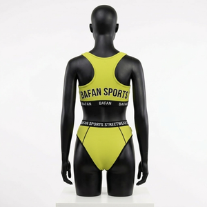 Conjunto de Bikini de Dos Piezas para Mujer, 200 GSM, Poliéster y Elastano, Tela Elástica Acanalada, Panel Amarillo Neón, Traje de Baño con Logotipo Personalizado - Product Image 6