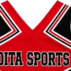 Uniforme de cheerleading imprimé rouge vif, noir et blanc pour adultes, débardeur court à col en V sans manches et jupe plissée pour équipe de danse de performance - Product Image 6
