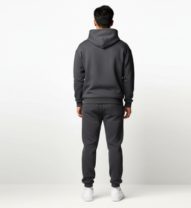 Survêtement à capuche en velours uni 100% polyester personnalisé pour hommes, ensemble 2 pièces de haute qualité, respirant, pour le jogging - Product Image 3