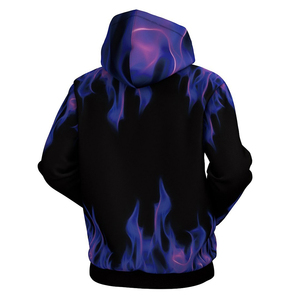 Sweat à capuche sublimation flamme bleu-violet, tricoté respirant, coupe droite, décontracté, streetwear automne avec poche - Product Image 2