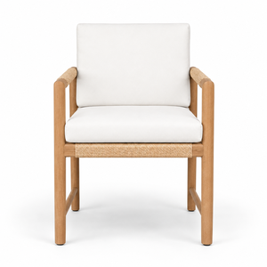 Japandi Teak Wooden <b>Armchair</b> with Woven Rope Cushion Accent <b>Dining</b> Chair Solid Wood Lounge <b>Armchair</b> for Modern Home Living Room - Product Image 2